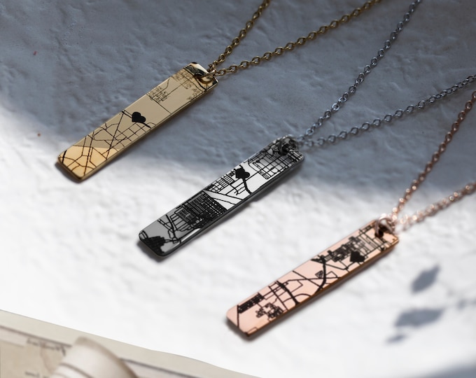Personalized Map Necklace Gift Long Distance Friends Gift Couples Matching Necklace Anniversary Gift Where We Met Necklace