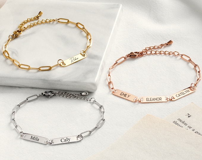 Matching Bracelets for Couples Women Friendship Multiple Name Custom Bracelet for 3 Personalized Stacking Bracelet for Her Couple Gift