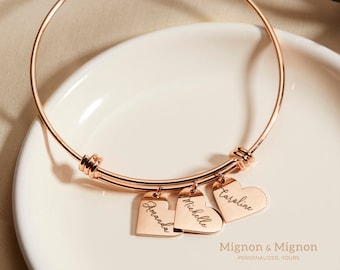 Aangepaste hart gouden bedelarmband Moederdag cadeau voor vrouwen gepersonaliseerde moeder naam gegraveerd sieraden cadeau voor oma handgemaakte sieraden