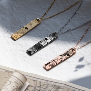 Collier carte personnalisée, cadeau pour amis de longue distance, collier assorti pour couples, cadeau d'anniversaire, collier où nous nous sommes rencontrés