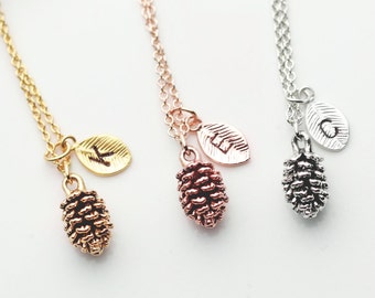 Rose Gold Pinecone Necklace Personalized Gift For Kids 3 Best Friend Necklace Leaf Necklace Pine Cone Necklace Planter Gift - 3PCN-L