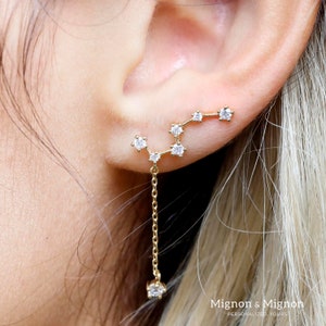 Constellation Earrings Celestial Jewelry Pieces Jewelry Ear Climber Aries Zodiac Ear stud  Personalized Jewelry Stone Mother's Day Jewelry