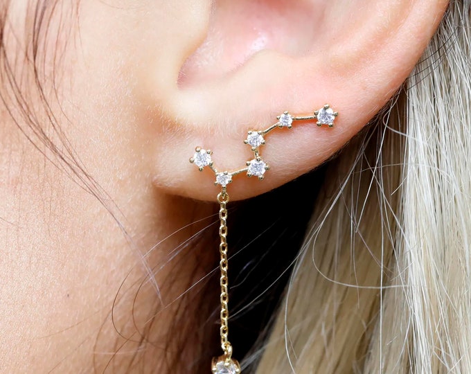 Constellation Earrings Celestial Jewelry Pieces Jewelry Ear Climber Aries Zodiac Ear stud  Personalized Jewelry Stone Mother's Day Jewelry