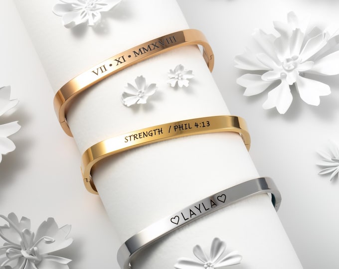 Rectangle Bangle Bracelet Personalized Gifts for Mom Birthday Gift Engraved Cuff Bracelet for Women Stacking Jewelry Name Bracelet