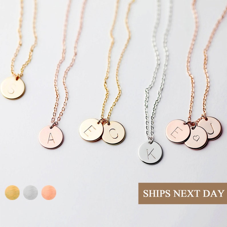 Personalized Initial Multiple Disc Necklace • Simple Necklace Summer Jewelry • Under 20 dollars • Custom Gifts for Wedding Bridesmaids -CN 