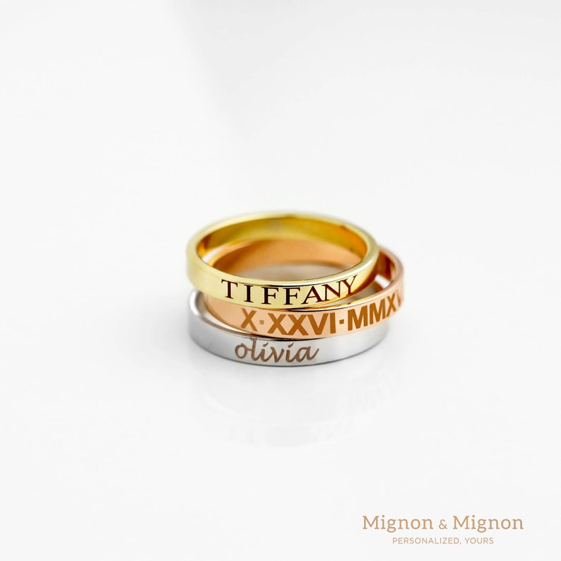 Custom Engraved Stackable Rings Unique Holiday Gift Personalized Name Matching Rings Engagement Ring Gifts for Mom Promise Ring for Him image 6