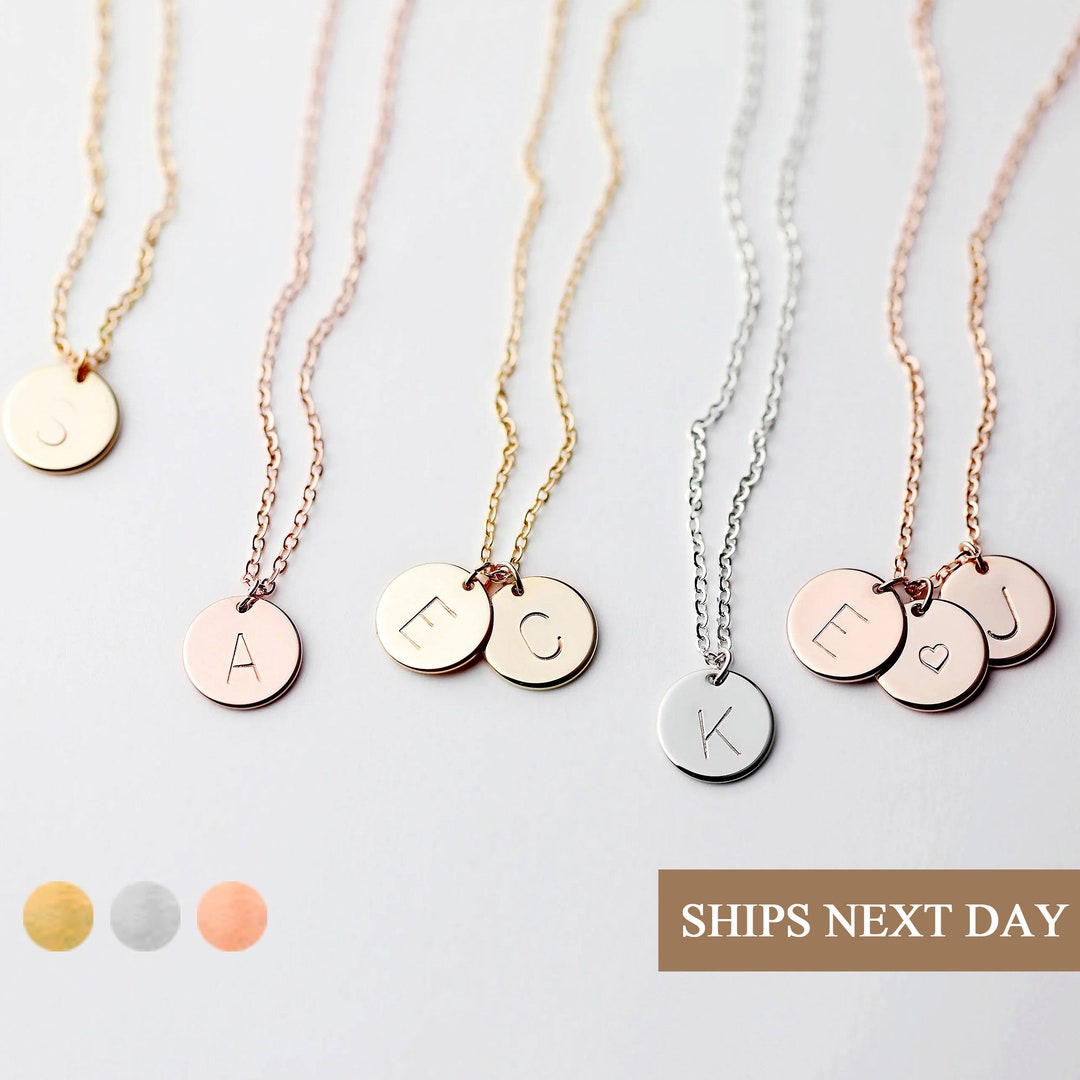  Delicate Initial Disc Necklace Mothers Day Jewelry Gift for Mom  Grandma Rose Gold Silver Initial Necklaces for Women Best Friend  Personalized Bridesmaids Dainty Custom Charm Pendant Mother's Day - CN 