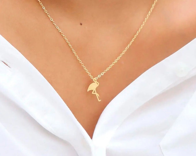 Custom Flamingo Favors Initial Necklace • Personalized Birthday Bird Jewelry Gift  • Dainty Bird Necklace • Handmade Flamingo Custom