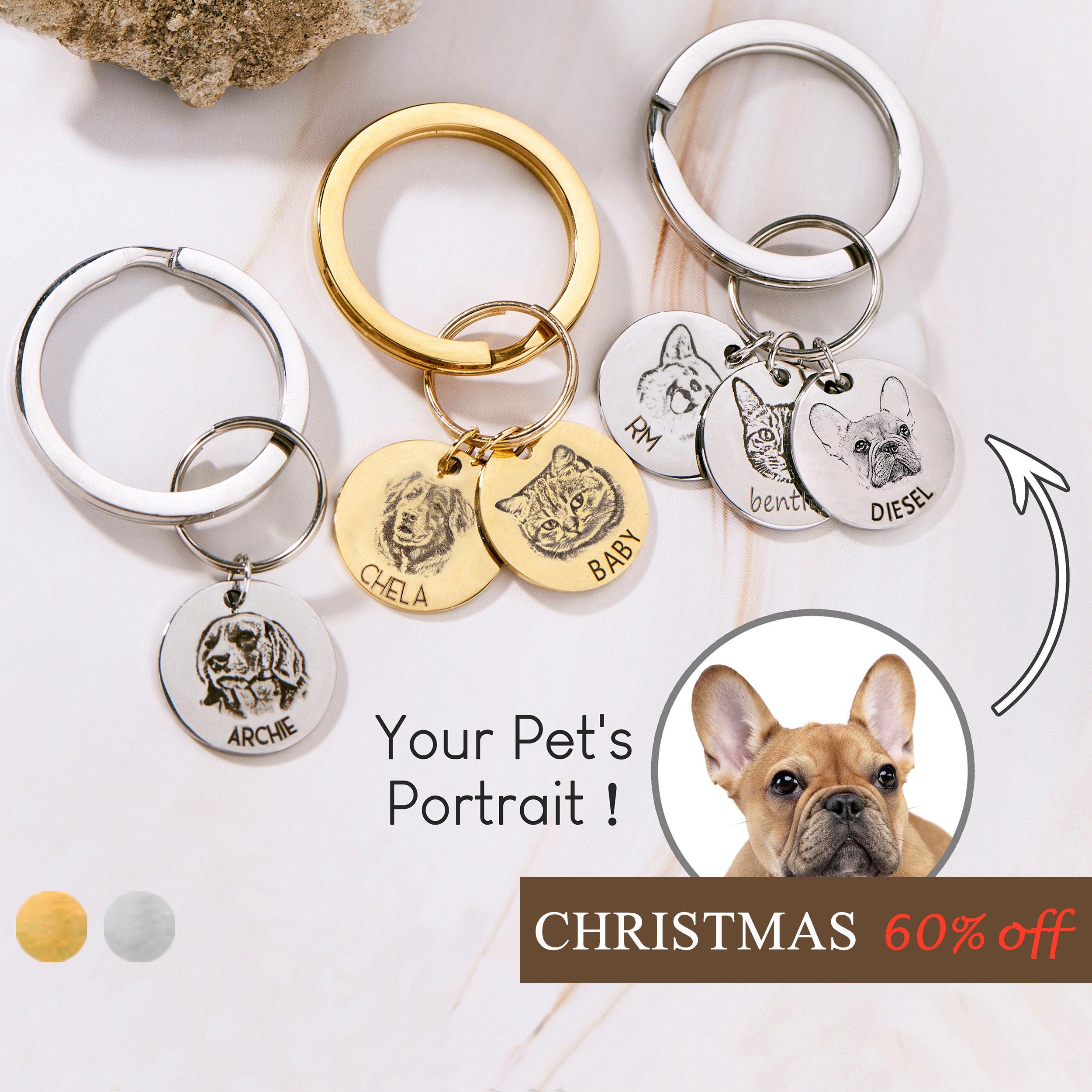 Personalized Name Keychain Any Dog Breed Keyring Stainless Steel Pet