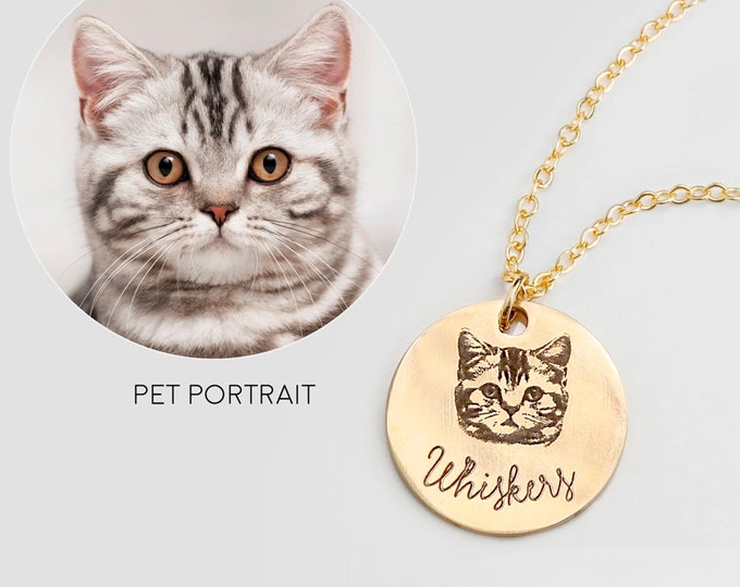 Custom Pet Necklace, Actual Pet Portrait Personalized Jewelry for Women, Handmade Jewelry Gifts, Cat Dog Pet Memorial for Father's Day Gift