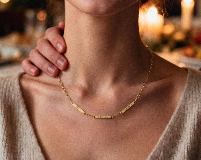 Anniversary Gift for Wife Custom Engraved Necklace Personalized Bar Necklace for Her Couple Jewelry Gift for Women