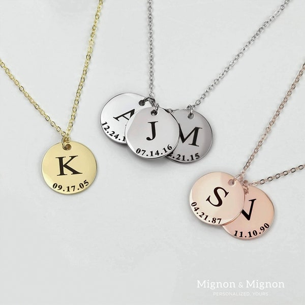 Personalized Initial and Birthdate Engraved Necklace for Women Name Necklace Gifts for Mom Custom Name Charm Best Friends Mother's Day Gift