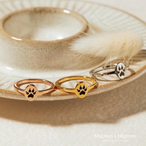 Personalized Ring Custom Unique Pet Paw Print Dog Memorial Gift Personalized Dog Minimalist Stackable Ring Pet Lover Gifts Jewelry Dog Mom Etsy