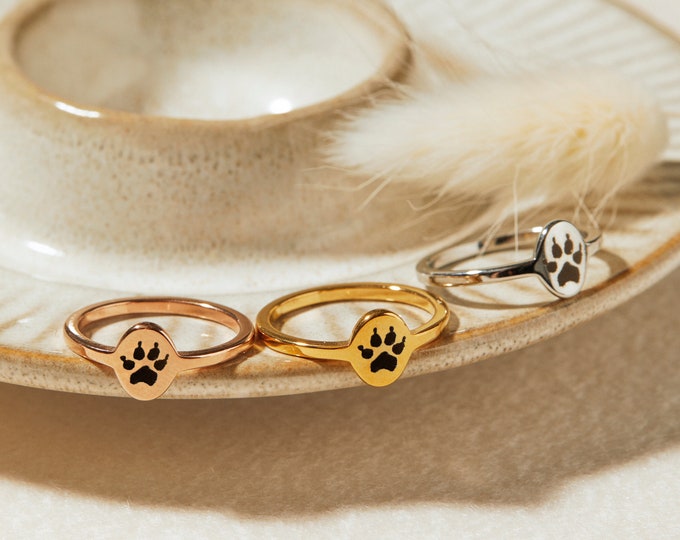Personalized Ring Custom Unique Pet Paw Print Dog Memorial Gift Personalized Dog Minimalist Stackable Ring Pet Lover Gifts Jewelry Dog Mom