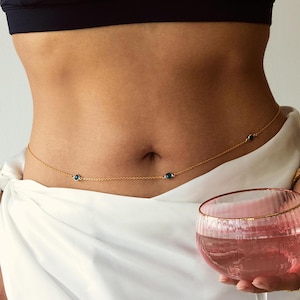 Summer Belly Chain Custom Birthstone Body Chain Waist Personalized Jewelry Garnet Ruby Beach Jewelry for Women Gifts for Her
