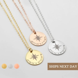 Coordinate Necklace for Dad Personalized Compass Necklace Graduation Necklaces for Women Friendship Necklace Custom Teacher Necklace