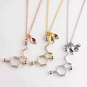Personalized Initial Serotonin Molecule Necklace Science Chemistry Birthday Gifts Unique Jewelry Ideas for Mom from Daughter
