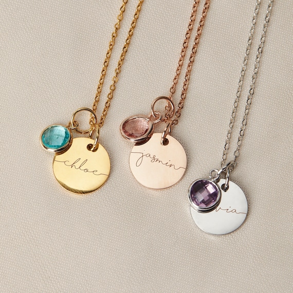 Necklace with childs name and birthstone outlet