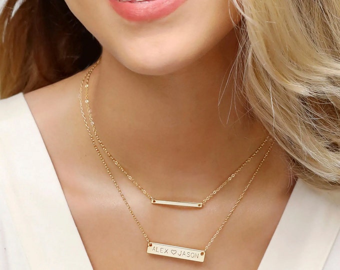 Personalized Bar Necklaces for Women Mother's Day Gift Custom Best Friend Engraved  Friendship Gifts Name Gold Necklace