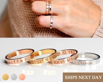 Custom Engraved Stackable Rings Unique Holiday Gift Personalized Name Matching Rings Engagement Ring Gifts for Mom Promise Ring for Him