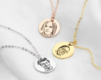 Custom Photo Portrait Necklace Personalized Gift for Dad Best Gifts Baby Girl Drawing Fathers Day Gift Custom Engraved Jewelry