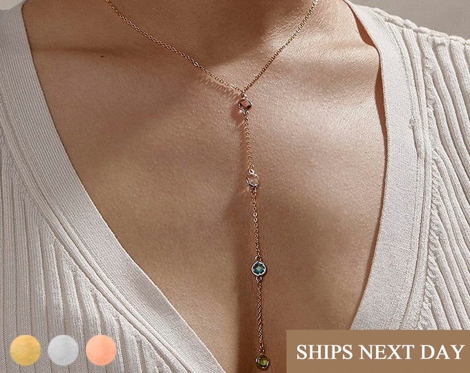 Long Drop Y Necklace Birthstone for Mom Personalized Gifts for Her Layering Necklace Bridesmaid Wedding Jewelry Sexy Luxury Mothers Day Gift