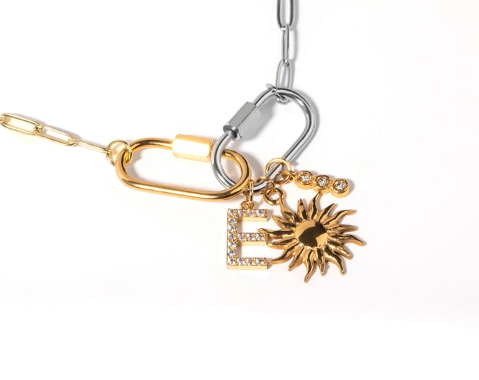 Mixed Metal Necklace with Charms, Custom Gold and Silver Necklace, Trendy Mixed Metal Jewelry, Summer Fashion Jewelry