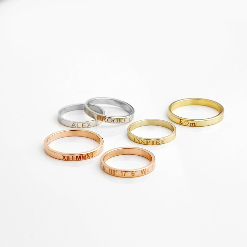 Stackable Name Rings Mothers Ring Stacking Rings Mom Rings Etsy