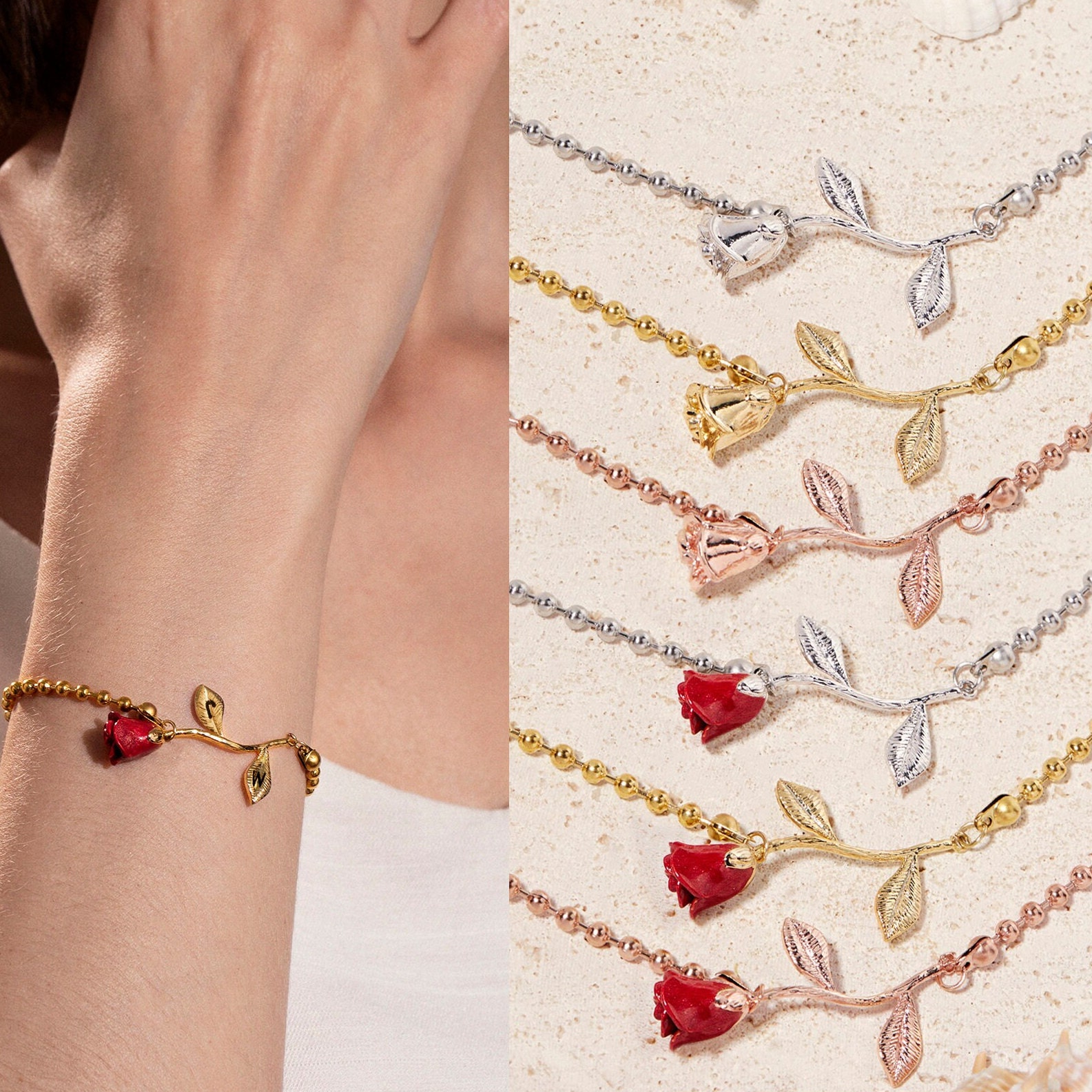 Personalized Beauty and the Beast Wedding Rose Petal Charm Bracelet Mother&#39;s Day Gift Jewelry Initial Bracelet Accessories For Mothers