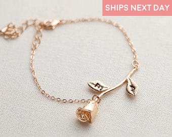 Rose Bracelet Charm Bracelet Bridesmaid Gift Beauty And The Beast Jewelry Best Gift For Her Girlfriend Gift Jewelry Birth Flower - 3MRBR