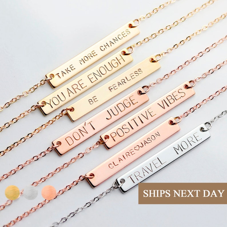 Personalized Necklace Bar Necklace For Women Gift for Best Friend Gift Jewelry Name Jewelry Coordinate Necklace Graduation Jewelry -9N 