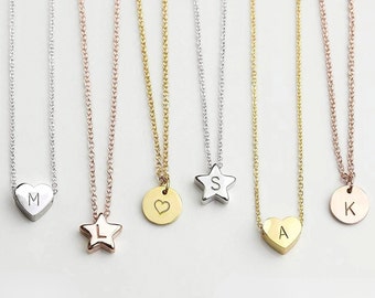 Collier initial petite fille pour tout-petits, bouquetière, bijoux faits main pour bébé fille, coeur étoile, collier initial pour enfant, cadeau d'anniversaire pour fille