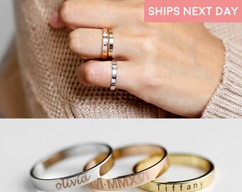 Stacking Ring Engraved Ring Personalized Ring For Women Graduation gift for her Inspirational Ring Custom Name Ring Coordinate rings - R4