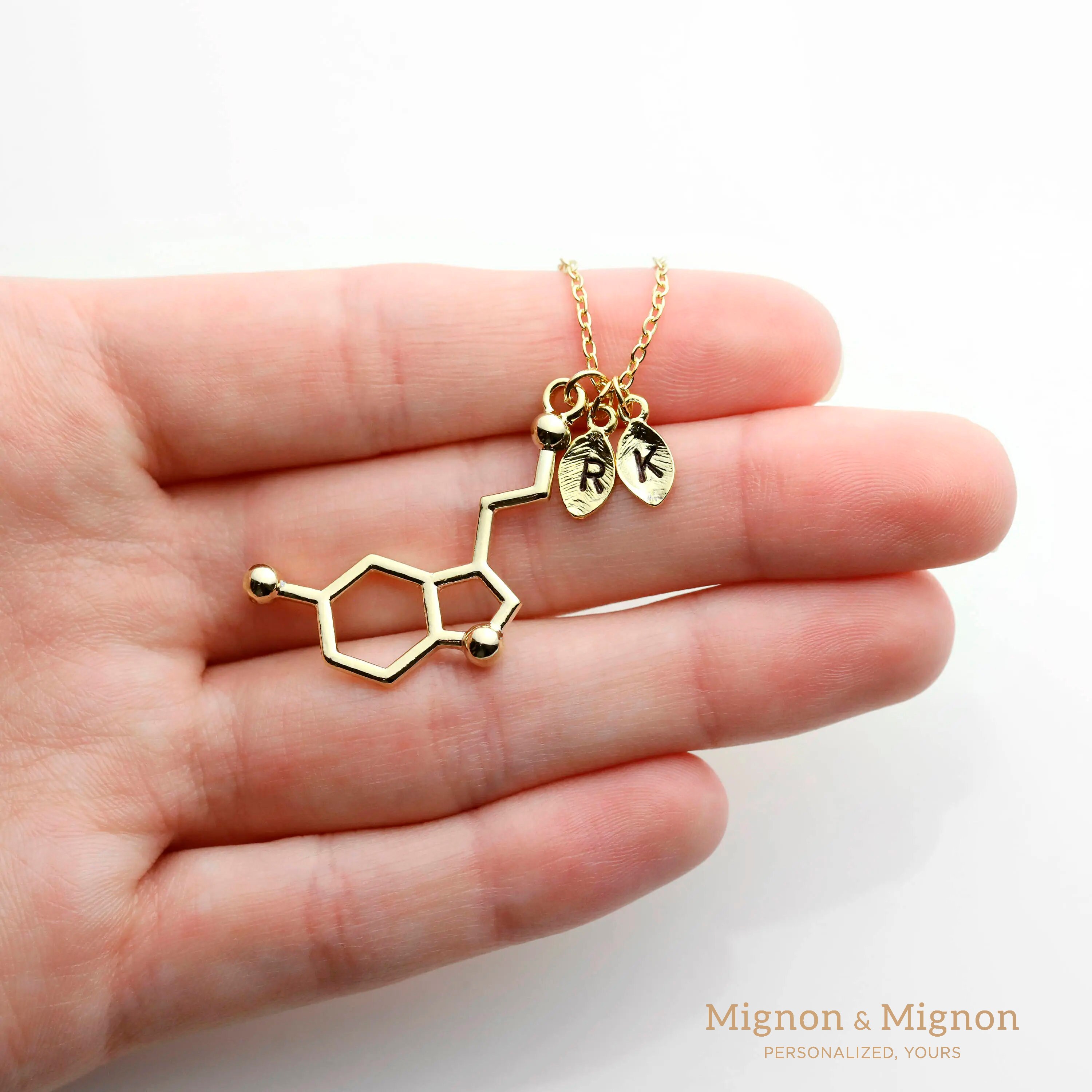 Silver Phantom Jewelry Serotonin Molecule Necklace in 925 Sterling Silver  (Gold) : Clothing, Shoes & Jewelry - Amazon.com