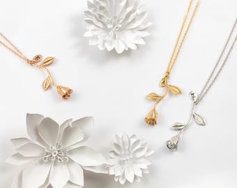 Rose Necklace With Initials Beauty And The Beast Rose Necklaces For Women Personalized Rose Gold Flower Girl Jewelry Nature Lover Gift
