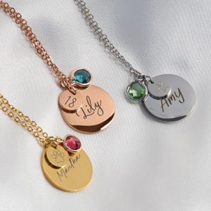 Personalized Birthstones Necklace for Women Graduation Gift Name Coin Unique Birthday Gift Handmade Engraved Spring Jewelry Emerald Necklace