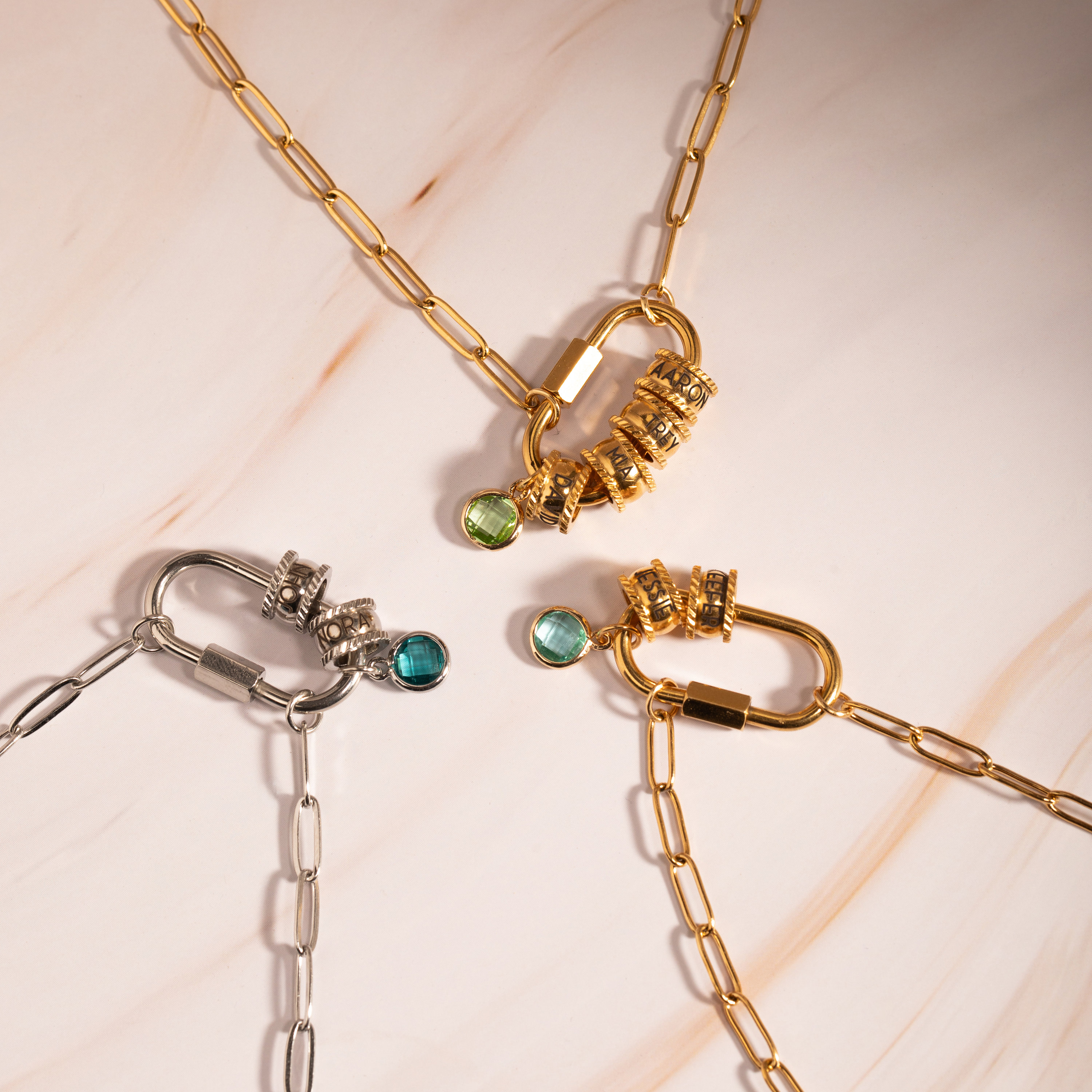 Carabiner Name Charm Necklace for Mom, Lock Necklace with Birthstone, Personalized Multiple Name Necklace for Mom