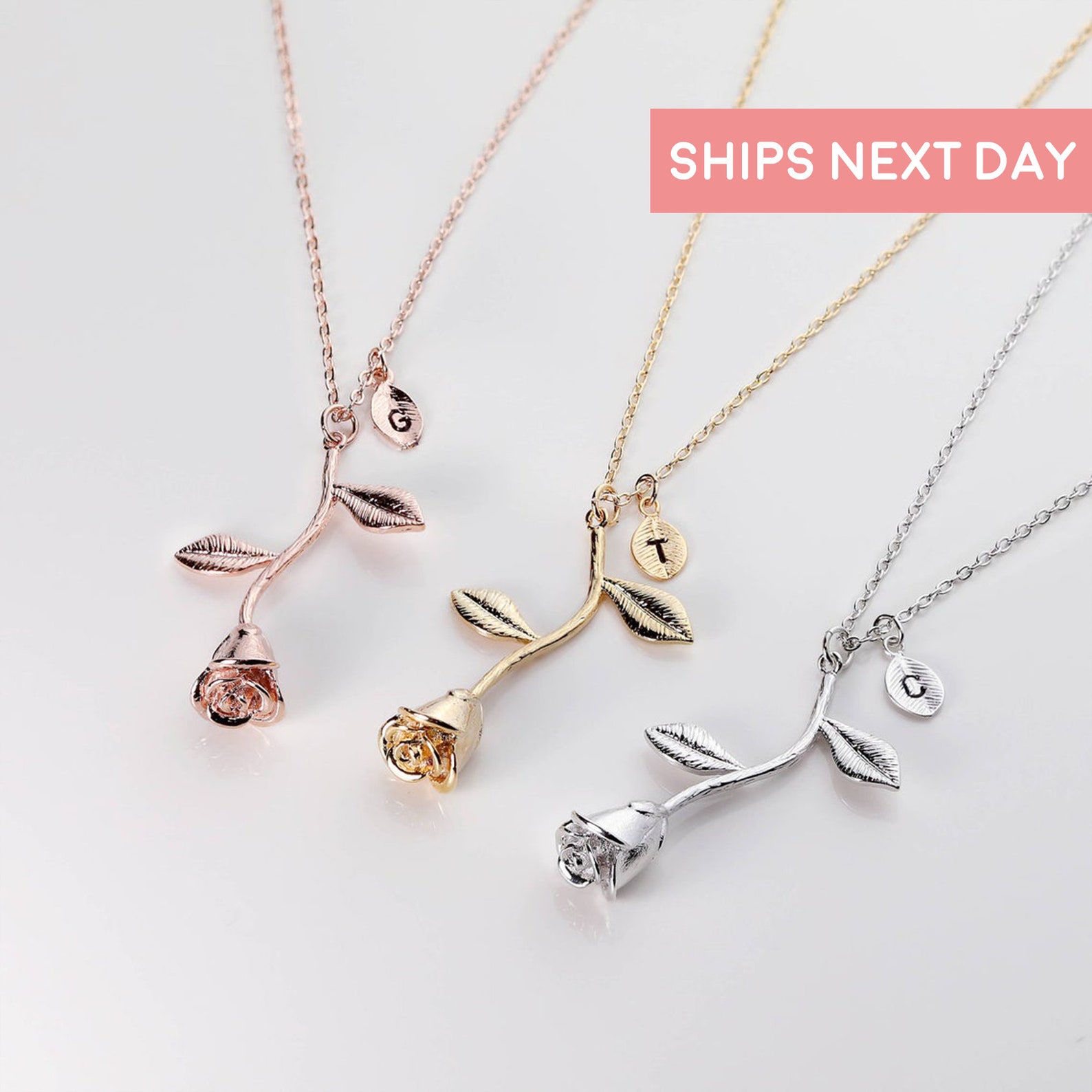 Rose Necklace With Initial Rose Pendant Necklace for Women Etsy