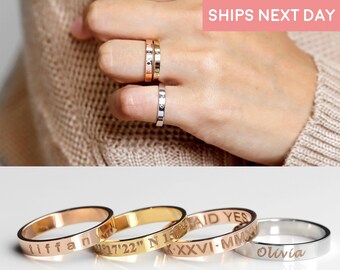 Custom Engraved Ring for Women Graduation Gift for Him Personalized Coordinate Name Ring Handmade Jewelry Ring -R4