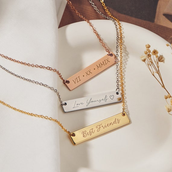 Collares con monograma y nombre, collar de barra personalizado grabado para  mujer, regalos personalizados para ella, joyería hecha a mano para mamá,  día de San Valentín -  México