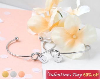 Custom Initial Bracelets For Women Bangle Personalized Unique Minimalist Jewelry Charm Bracelet Under 20 Valentines Anniversary Gifts -KBR