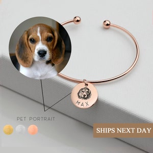 Custom Pet Portrait from Photo Cuff Bracelet Personalized Jewelry for Dog Mom Pet Lover Cat Loss Memorial Passing Away Mother's Day Gift