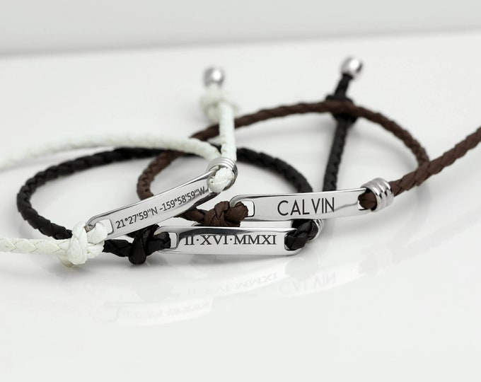 Personalized Leather Bracelet with Name First Father's Day Gift Mother's Day Gift Couples Bracelets Anniversary Gift Best Gift for Dad Papa