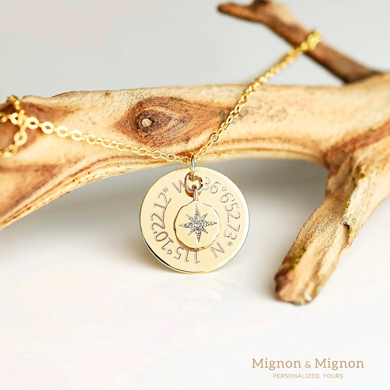 Compass Necklace for Women Coordinate Engraved Necklace to My Etsy