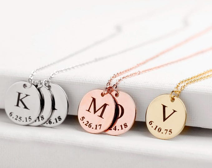 Personalized Initial and Birthdate Engraved Necklace for Women Name Necklace Gifts for Mom Custom Name Charm Best Friends Birthday Gift