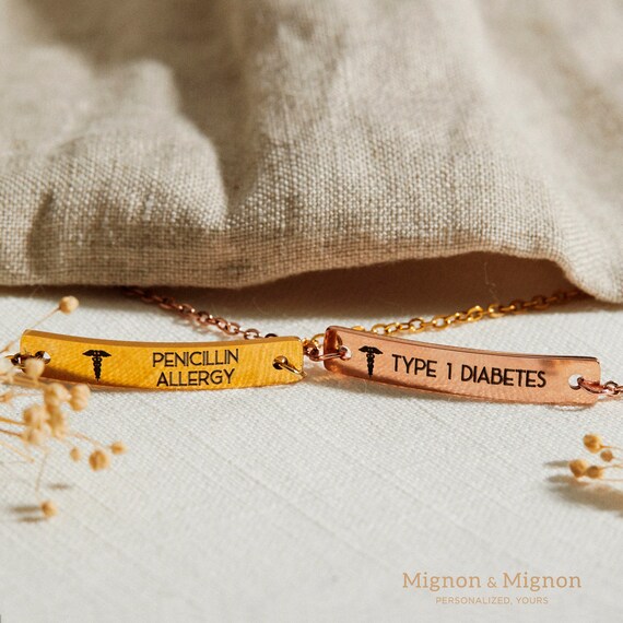 Medical Alert Bracelet Medical ID Tag Jewelry Woman Man Kids Child Autism Allergy Type 1 Diabetes Sign Custom Engraved Bar