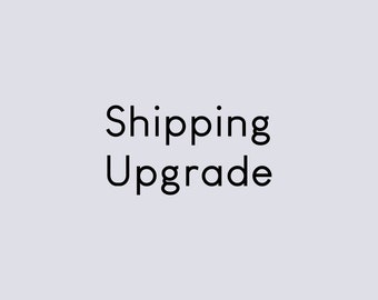 Può includere: Testo che recita "Shipping Upgrade" in caratteri neri su sfondo grigio chiaro.