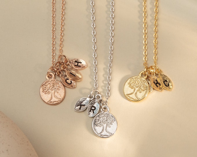 Personalized Family Tree Necklace with Initial Gift for Grandma Unique Gift Family Initial Necklace for Her Handmade Jewelry