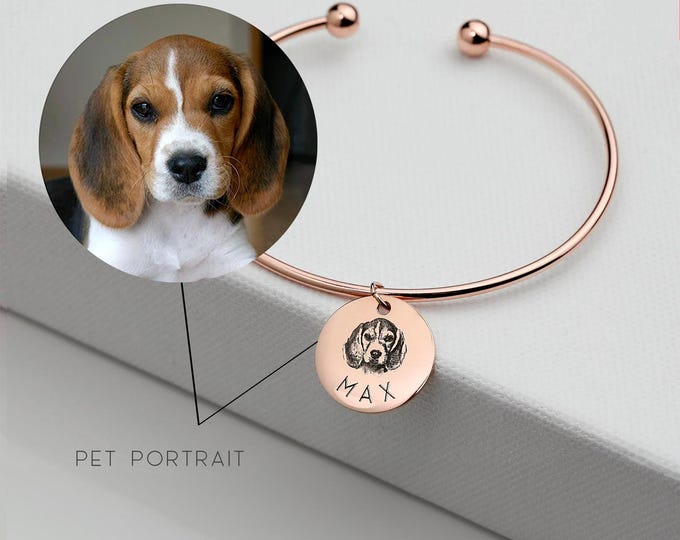 Custom Pet Portrait from Photo Cuff Bracelet Personalized Jewelry for Dog Mom Pet Lover Cat Loss Memorial Passing Away Gift for Cat Mom