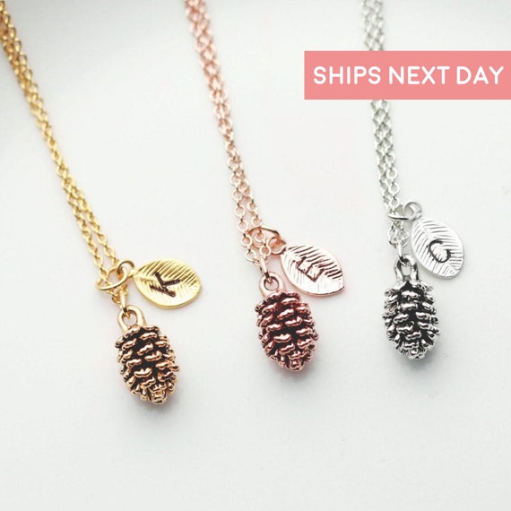 Custom Pinecone Initial Necklace Best 